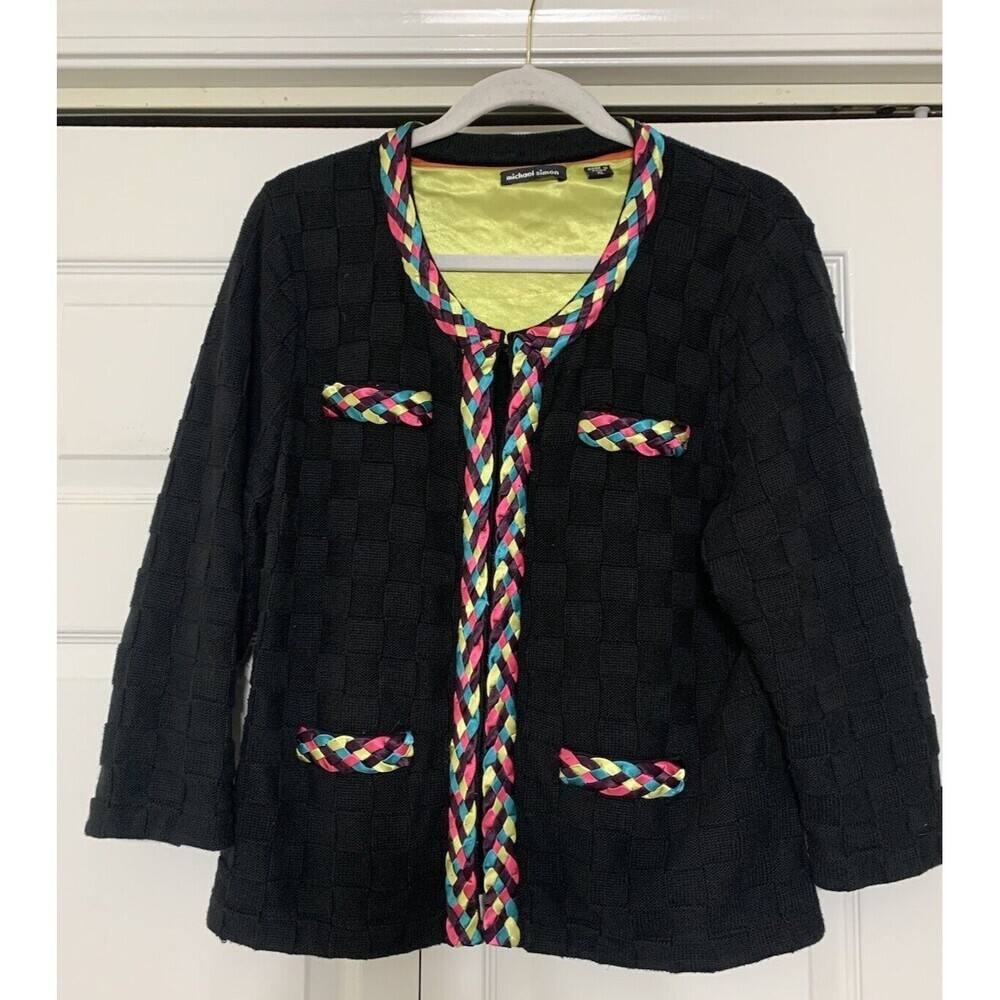 Michael Simon Black Cardigan with Multicolor Trim